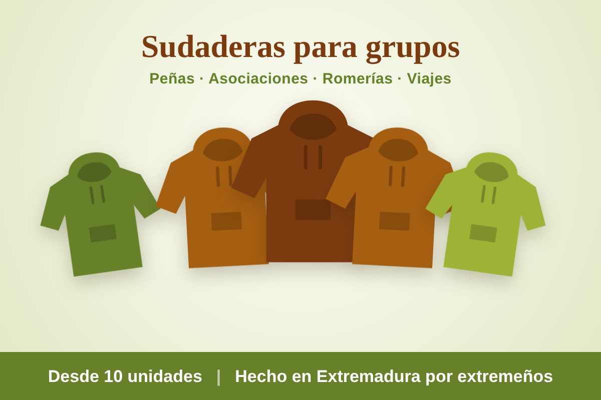 productos extremeños Sudaderas para grupos de Jacha Jigo Jiguera con diseños extremeños